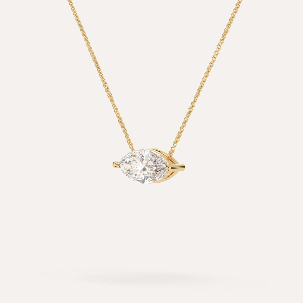 Yellow Gold Floating Diamond Necklace With 3 Carat Marquise Diamond