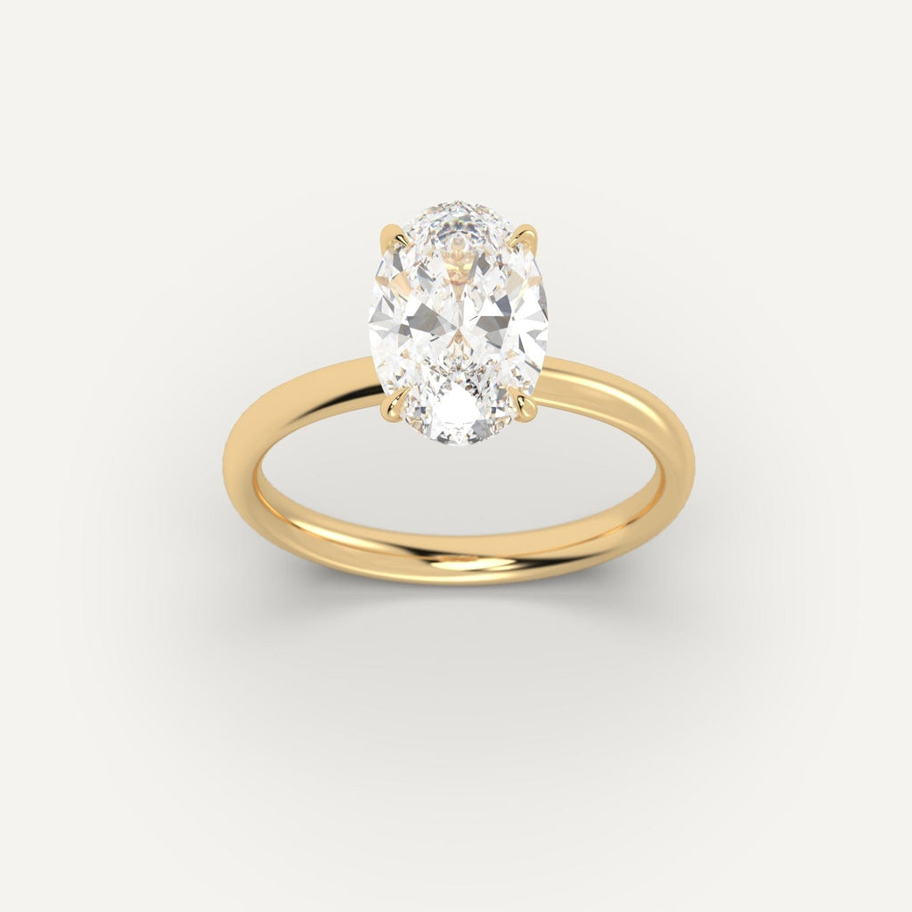 Yellow Gold 3 Carat Engagement Ring On Woman's Hand