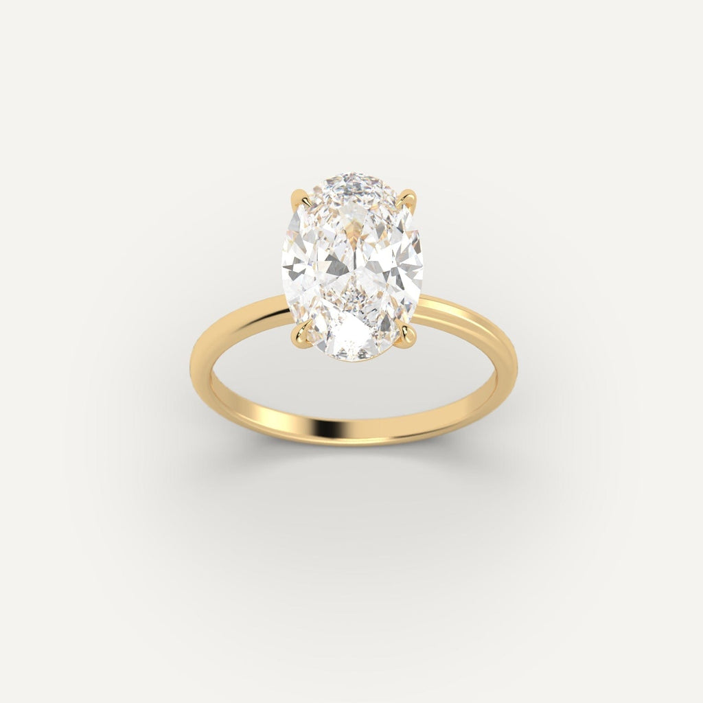 Yellow Gold 3 Carat Engagement Ring On Woman's Hand