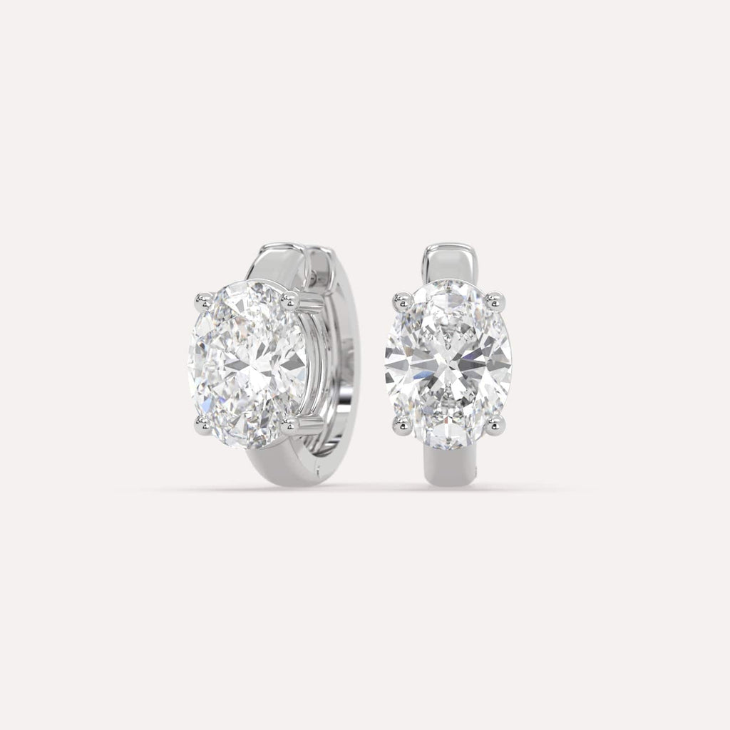 3 carat Oval Lab Diamond Hoop Earrings in White Gold