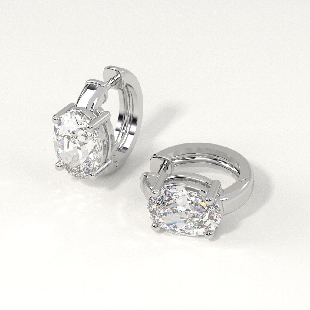 3 carat oval Diamond Huggie Hoop Earrings in white Gold