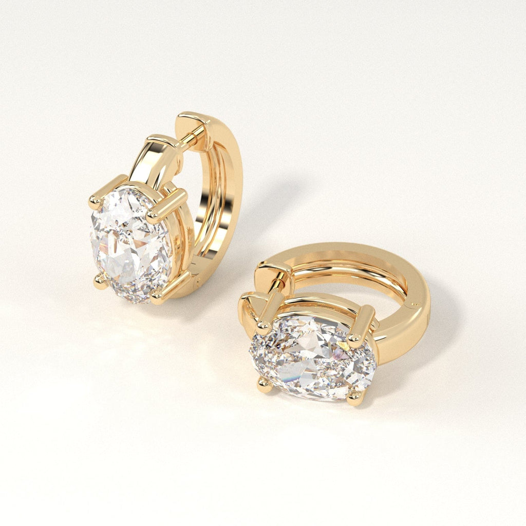 3 carat oval Diamond Huggie Hoop Earrings in yellow Gold