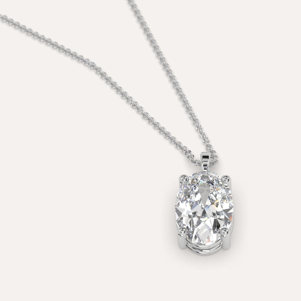 Simple Diamond Pendant Necklace With Oval Lab Diamond In White Gold