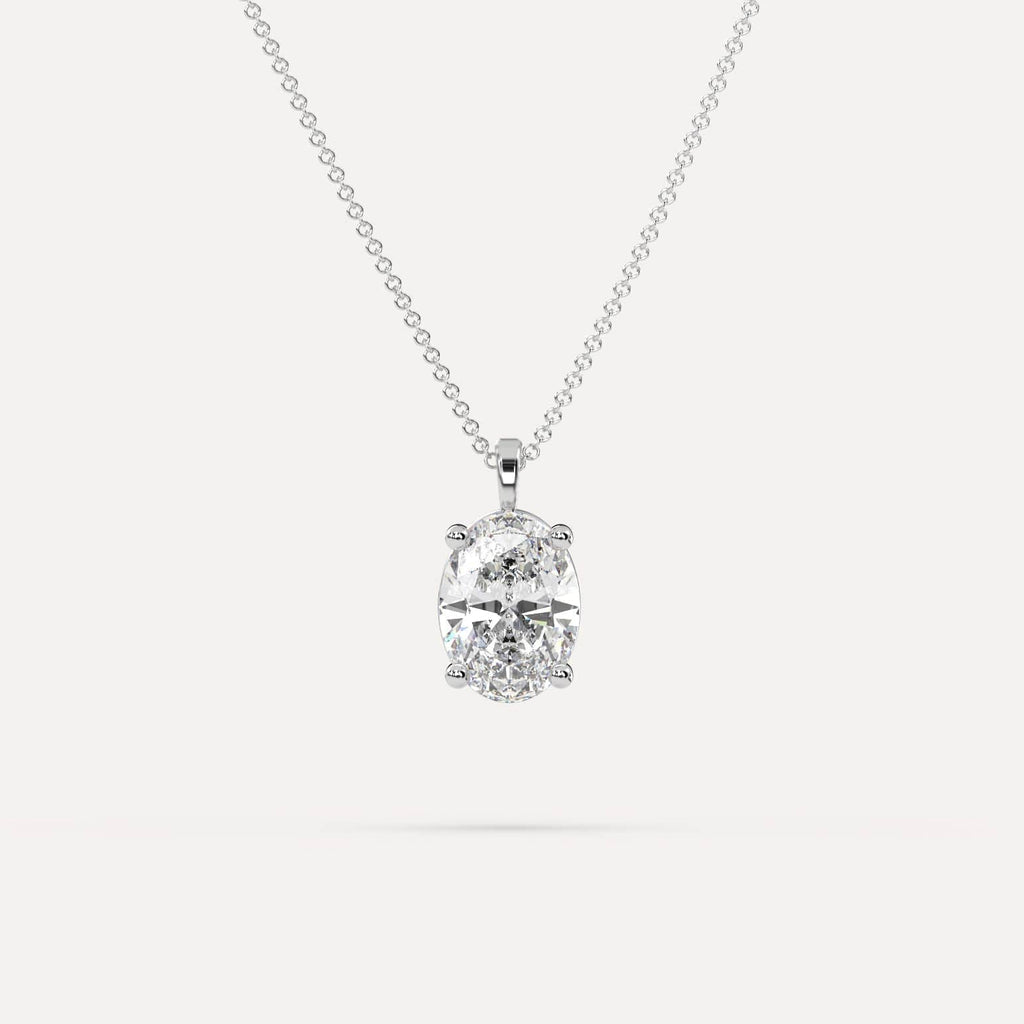 3 Carat Simple Solitaire Diamond Pendant Necklace In 14K White Gold