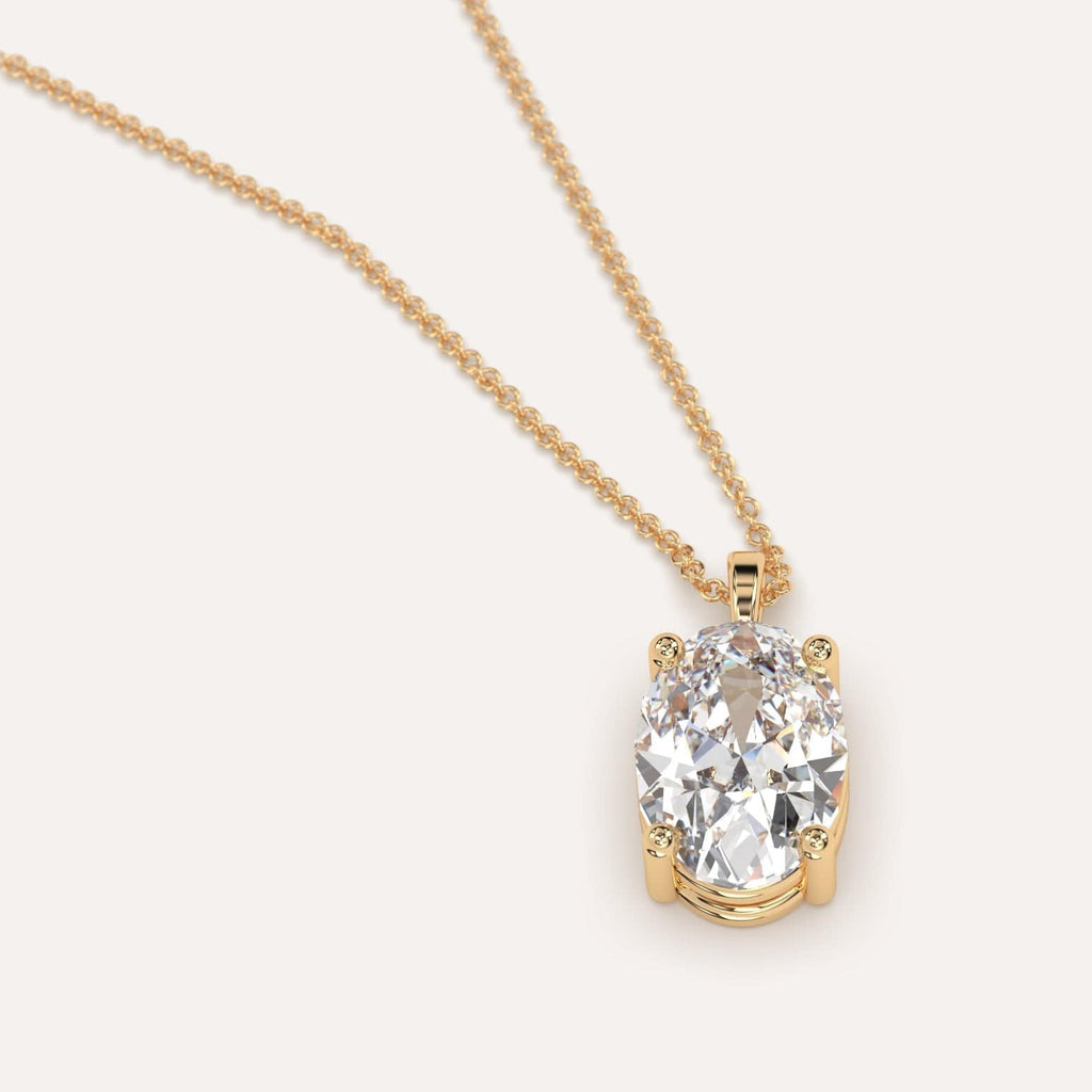 Simple Diamond Pendant Necklace With Oval Natural Diamond In Yellow Gold