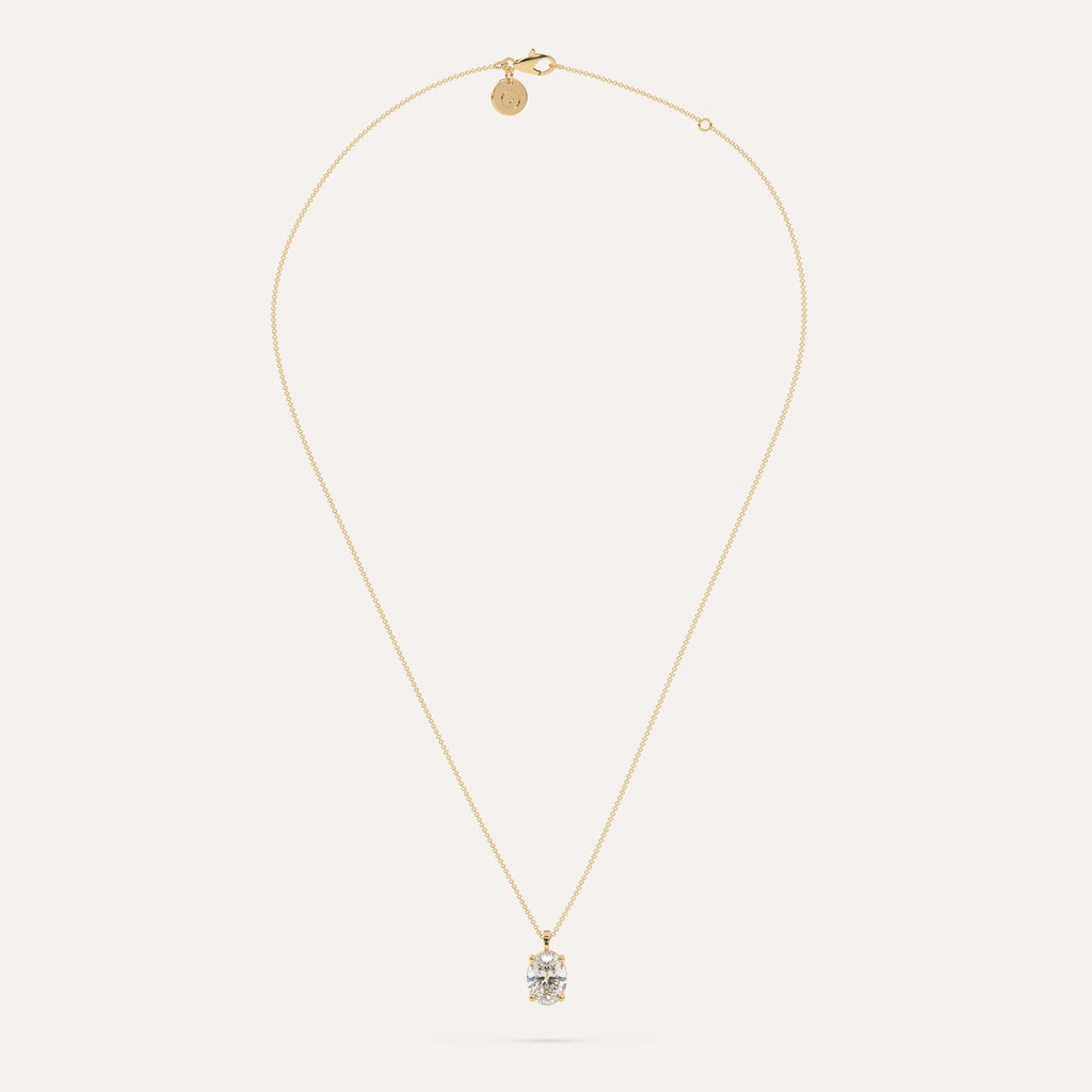 3 carat Oval Diamond Pendant Necklace Natural Yellow Gold