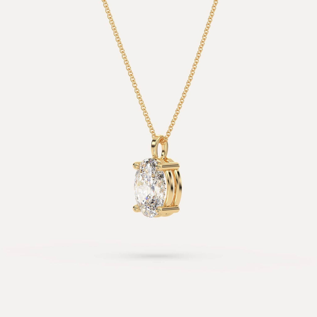 Yellow Gold Pendant Diamond Necklace With 3 Carat Oval Diamond