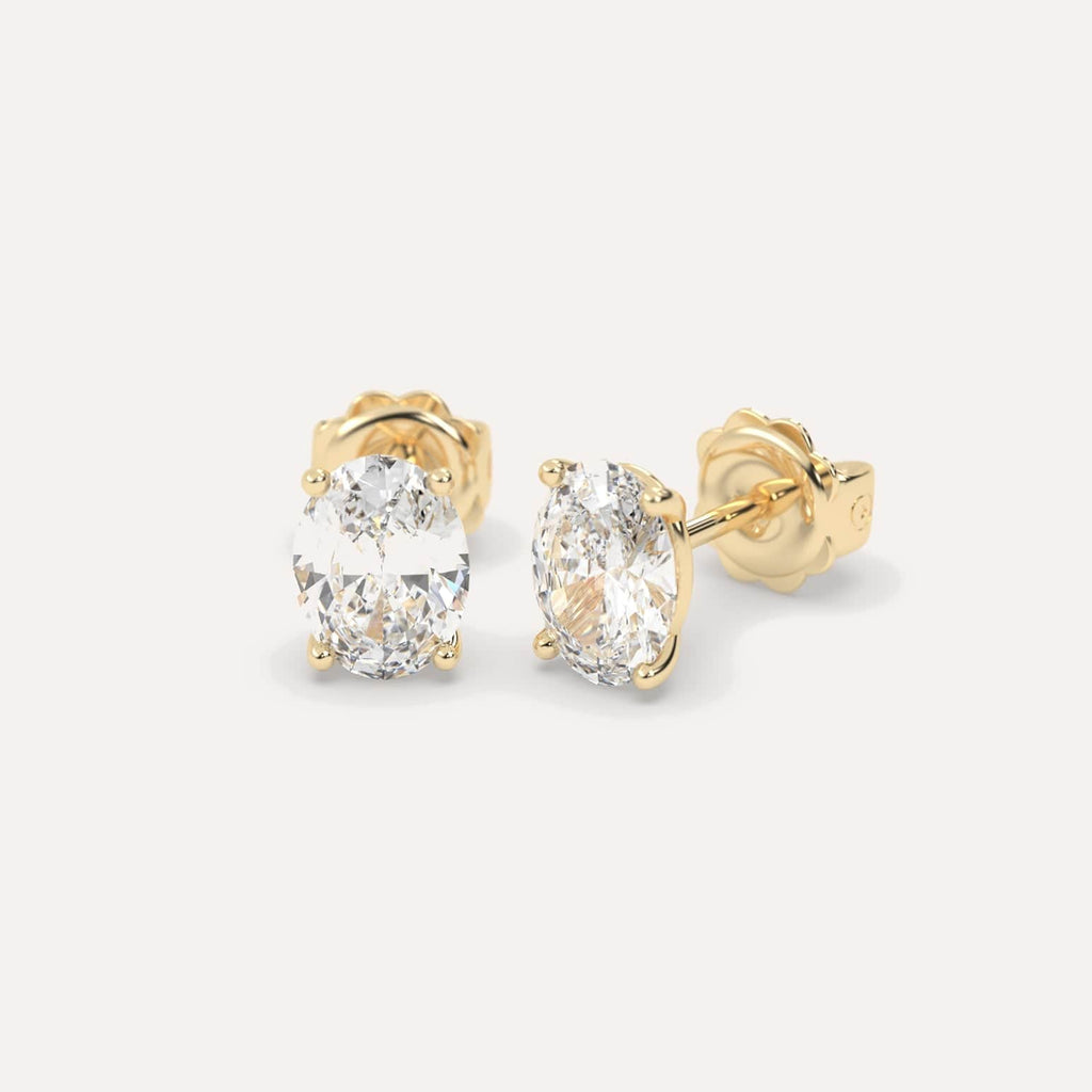 3 Carat Yellow Gold Diamond Stud Earrings For Women