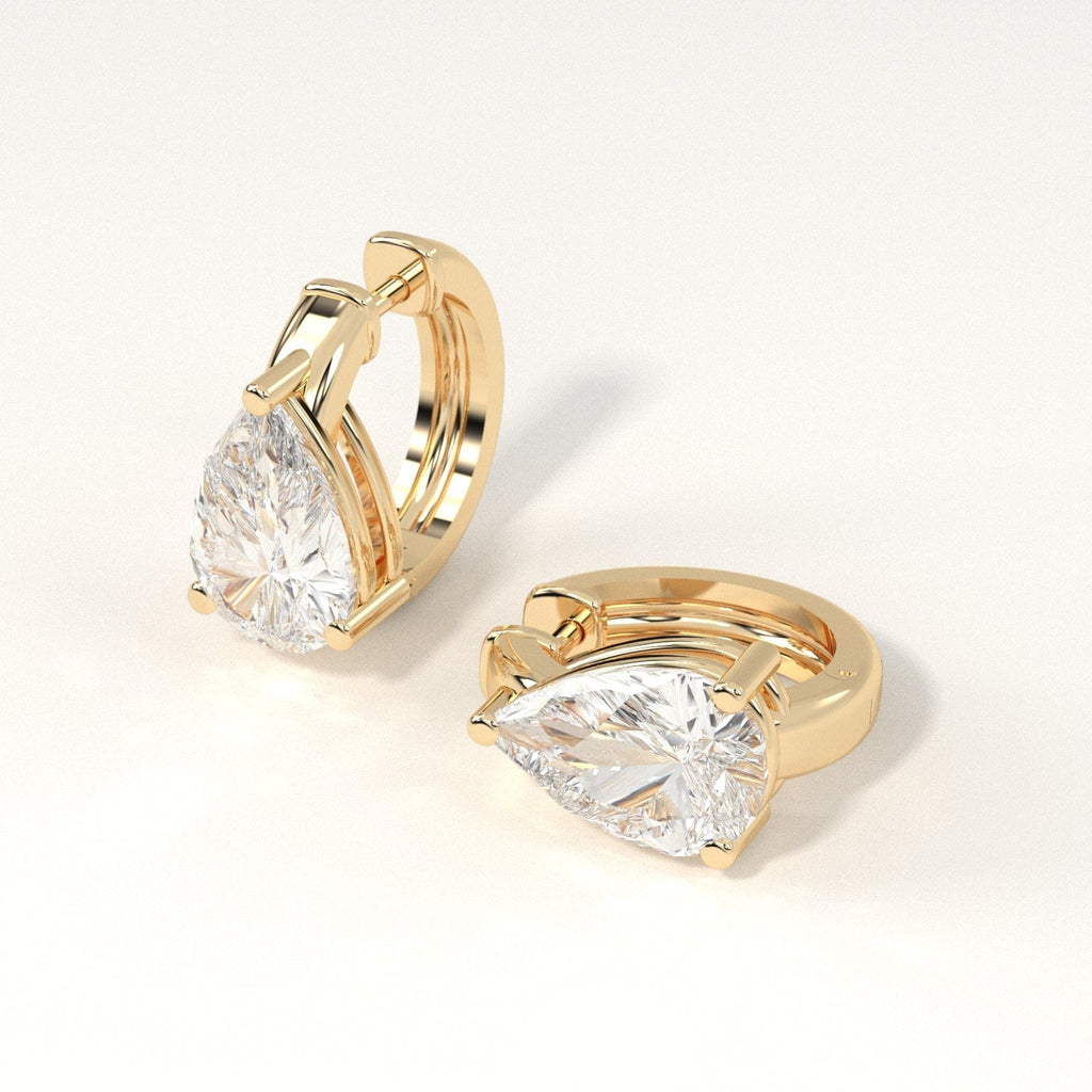 3 carat pear Diamond Huggie Hoop Earrings in yellow Gold