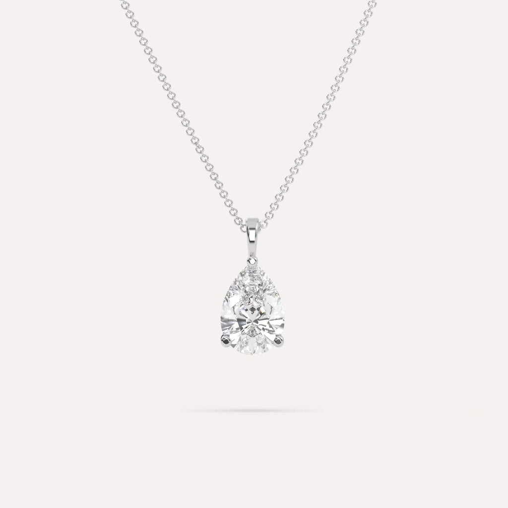 3 Carat Simple Solitaire Diamond Pendant Necklace In 14K White Gold