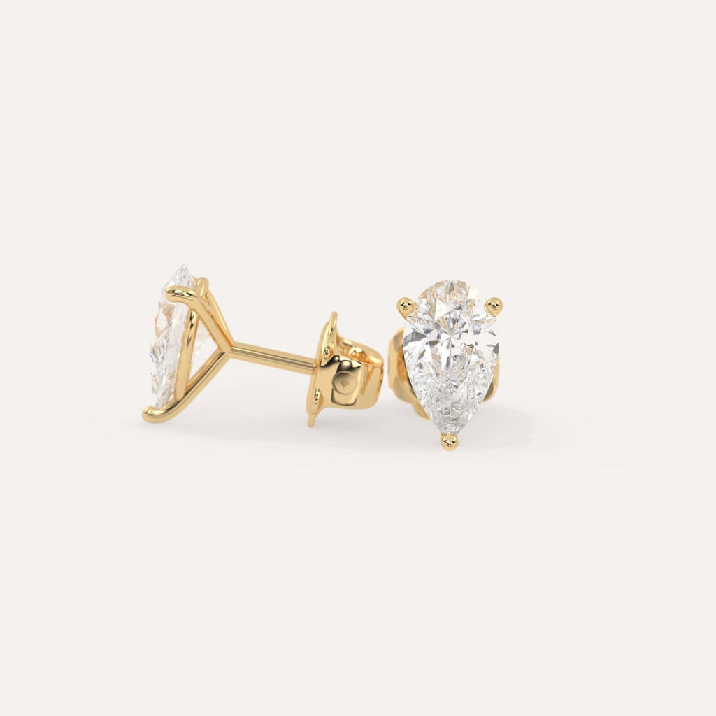 3 carat Butterfly Push Back Diamond Studs in yellow Gold