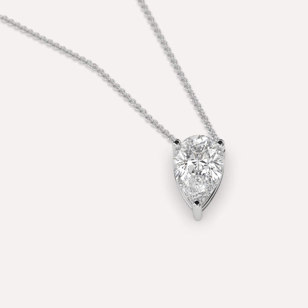 Simple Diamond Floating Necklace With Pear Natural Diamond In White Gold