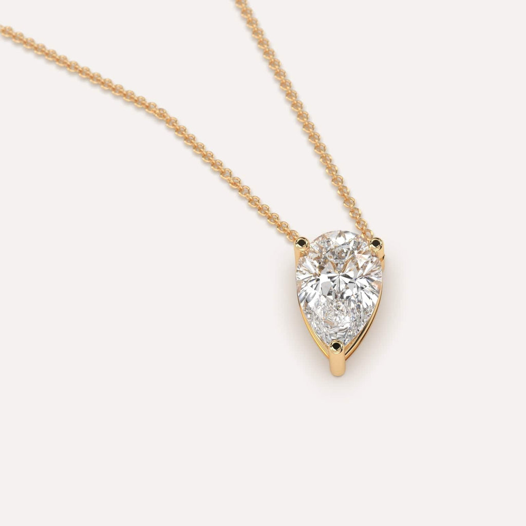 Simple Diamond Floating Necklace With Pear Natural Diamond In Yellow Gold