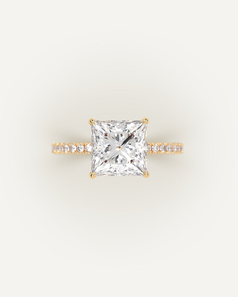 Pave Princess Cut Engagement Ring 3 Carat Diamond