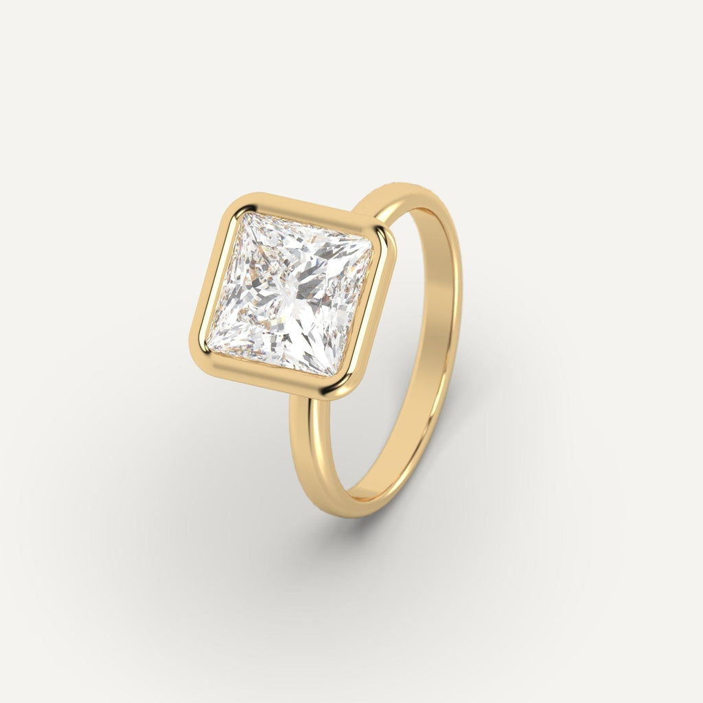 Yellow Gold 3 Carat Engagement Ring Princess Cut Diamond