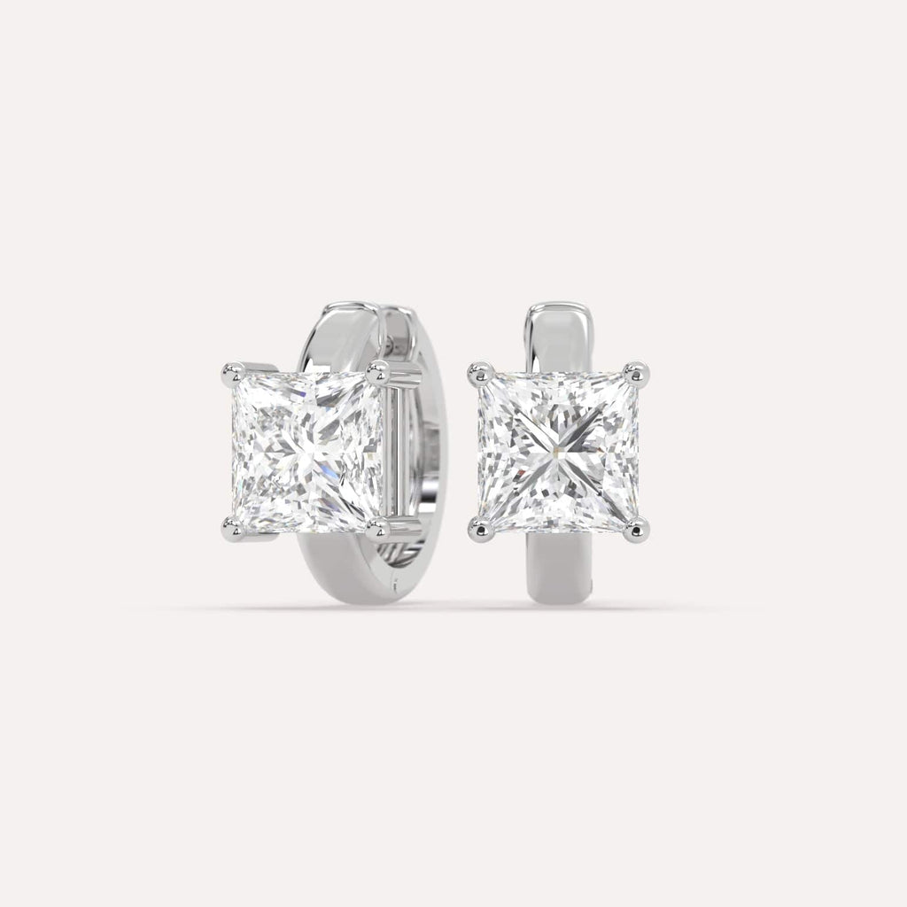 3 carat Princess Natural Diamond Hoop Earrings in White Gold