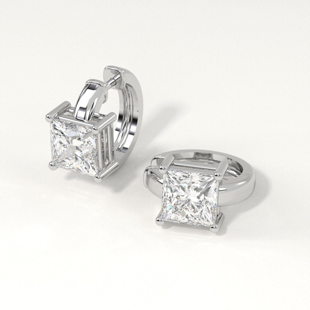 3 carat princess Diamond Huggie Hoop Earrings in white Gold