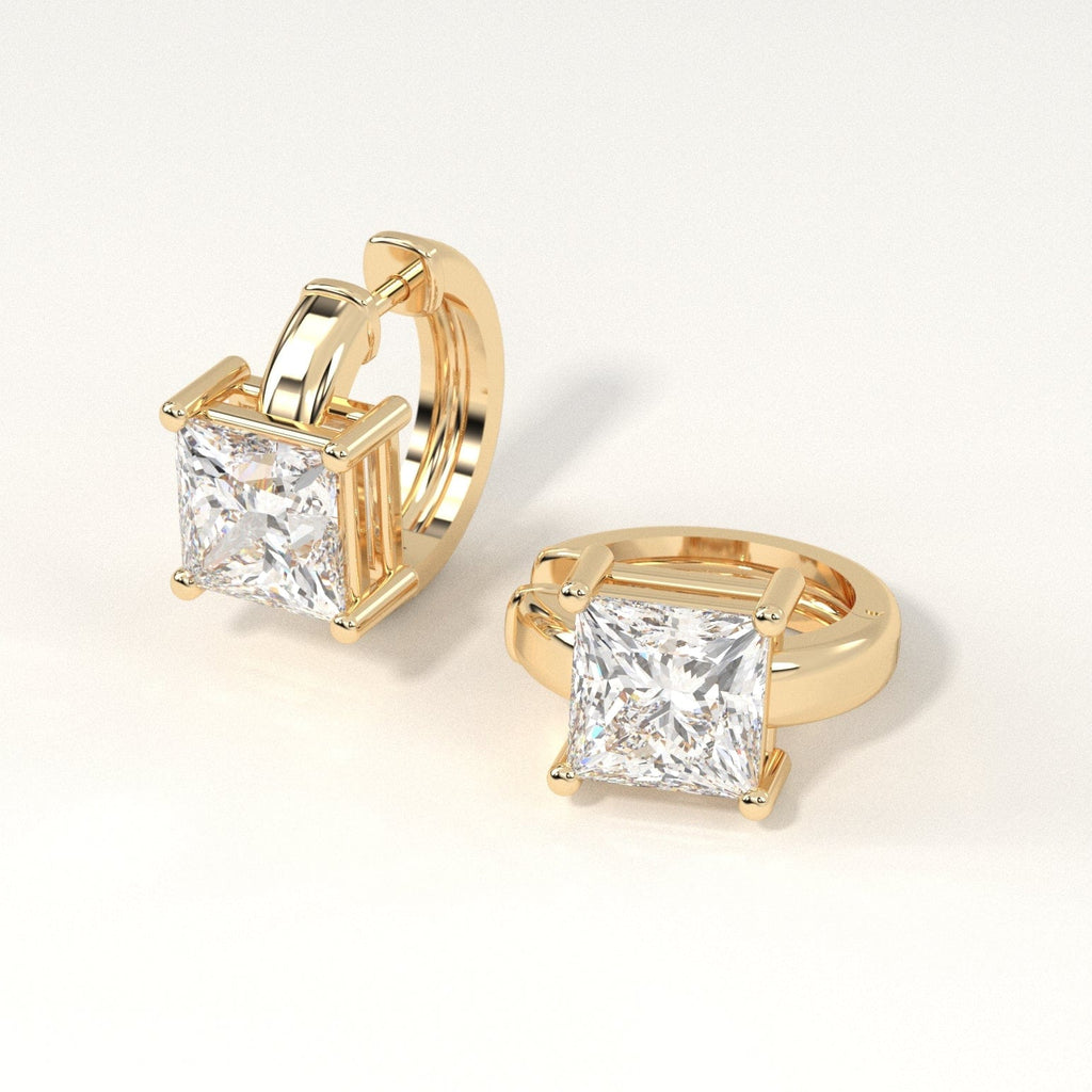 3 carat princess Diamond Huggie Hoop Earrings in yellow Gold