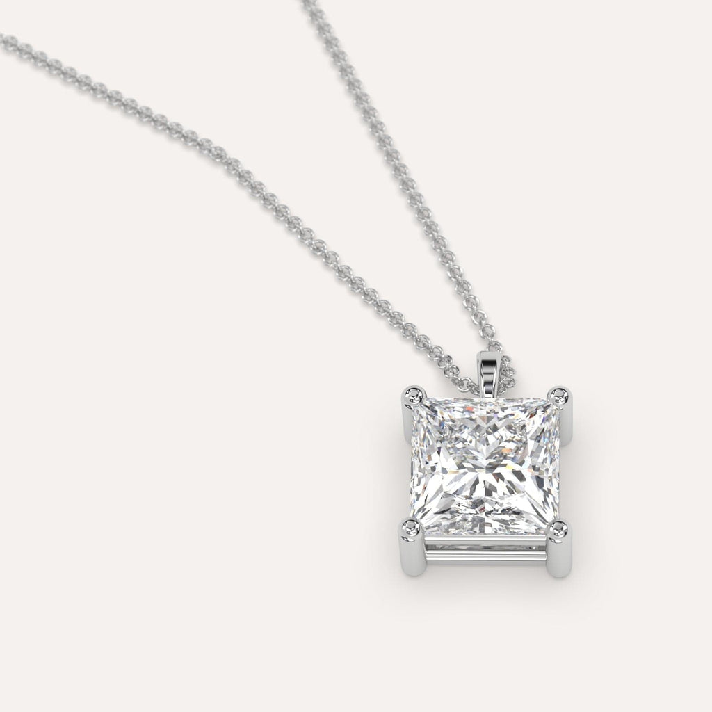 Simple Diamond Pendant Necklace With Princess Lab Diamond In White Gold