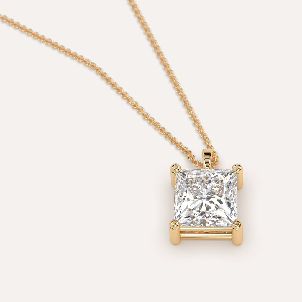 Simple Diamond Pendant Necklace With Princess Lab Diamond In Yellow Gold