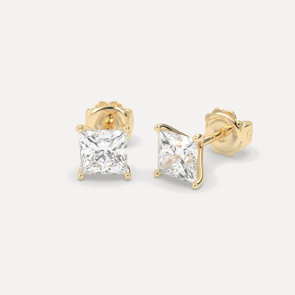 3 Carat Yellow Gold Diamond Stud Earrings For Women