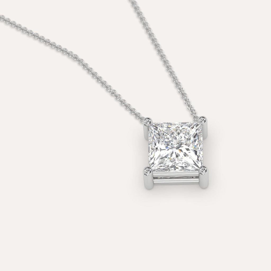 Simple Diamond Floating Necklace With Princess Natural Diamond In White Gold