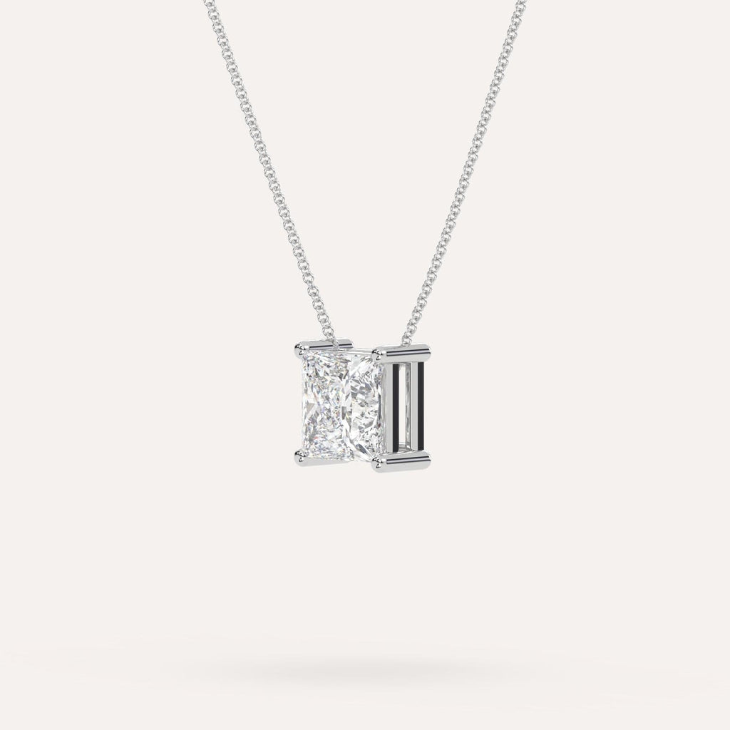 White Gold Floating Diamond Necklace With 3 Carat Princess Diamond