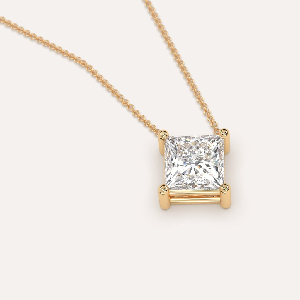 Simple Diamond Floating Necklace With Princess Natural Diamond In Yellow Gold