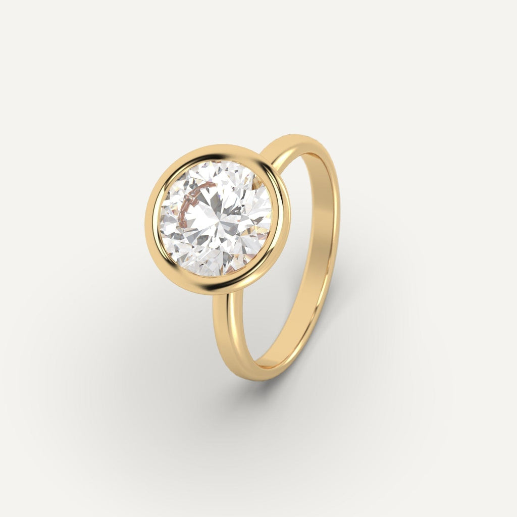 Yellow Gold 3 Carat Engagement Ring Round Cut Diamond