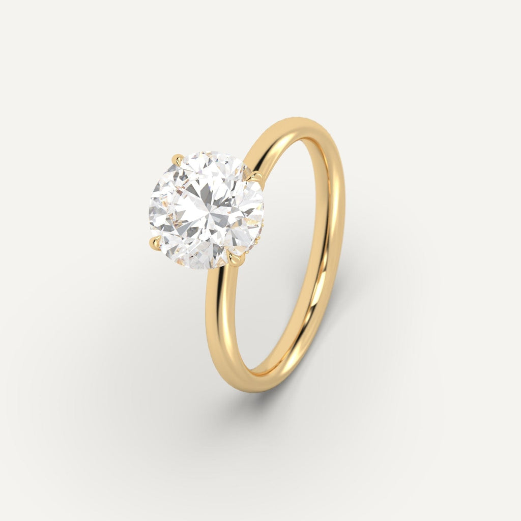 Yellow Gold 3 Carat Engagement Ring Round Cut Diamond