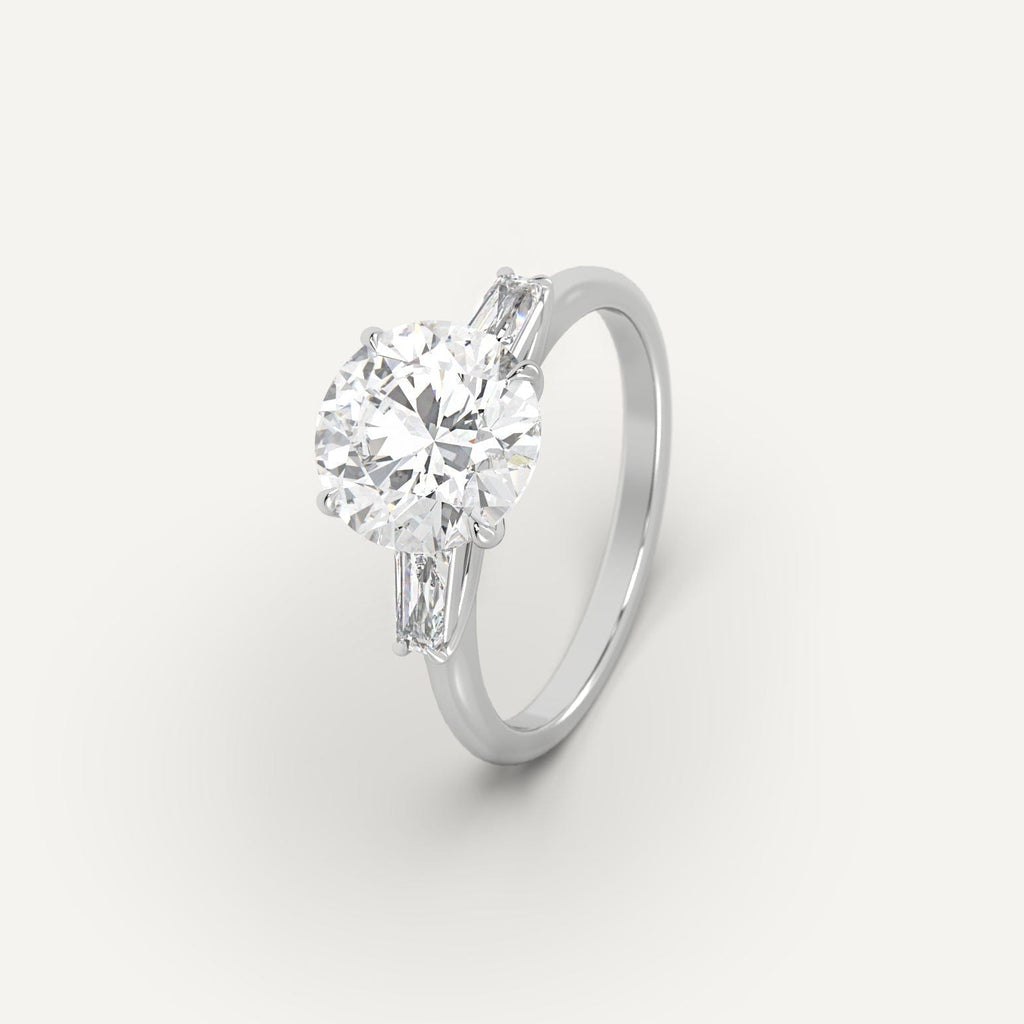 White Gold 3 Carat Engagement Ring Round Cut Diamond