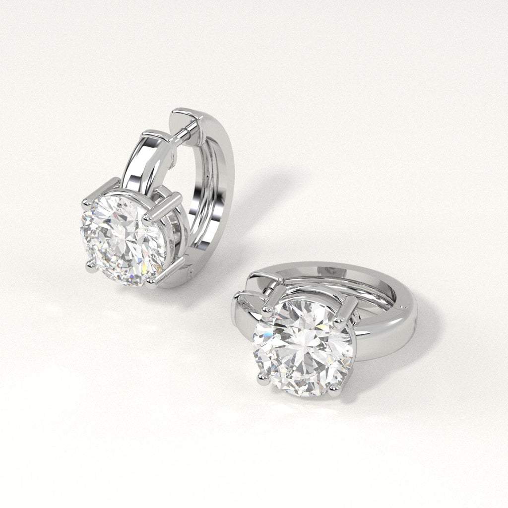 3 carat round Diamond Huggie Hoop Earrings in white Gold