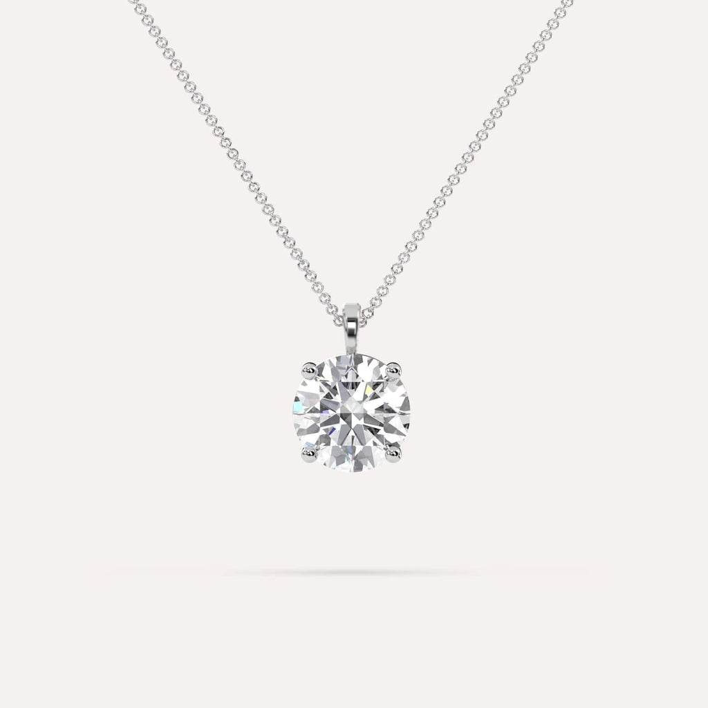 3 Carat Simple Solitaire Diamond Pendant Necklace In 14K White Gold