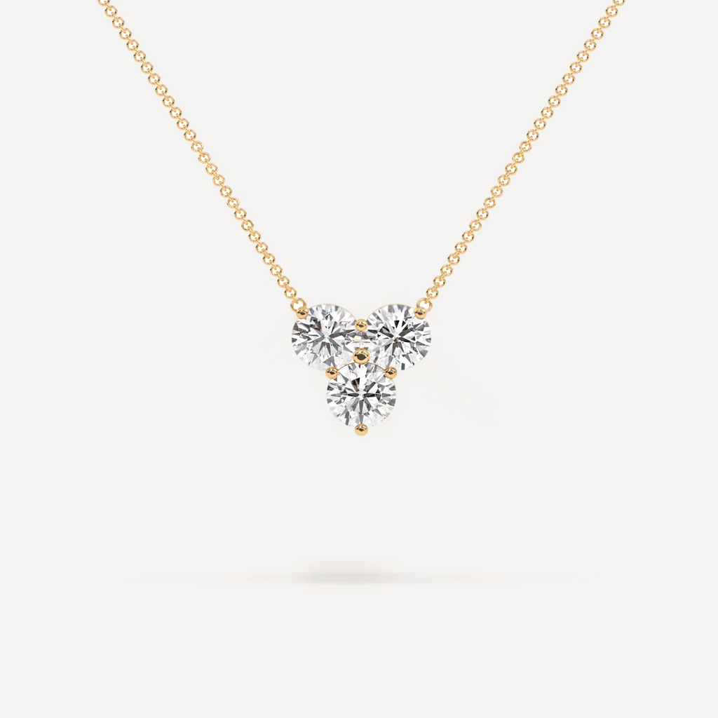 Yellow Gold 3 Stone Round Diamond Floating Necklace