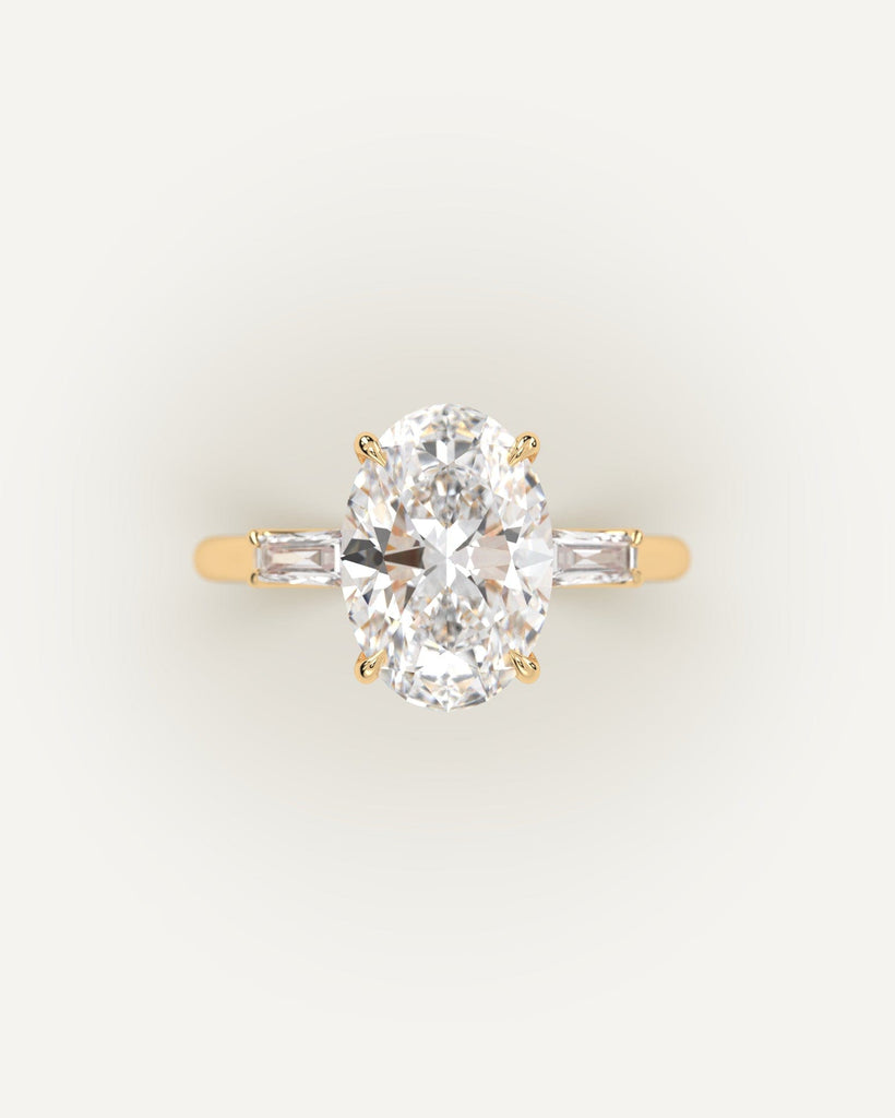 Gold 3-Stone Oval Cut Diamond Ring Setting No Diamond