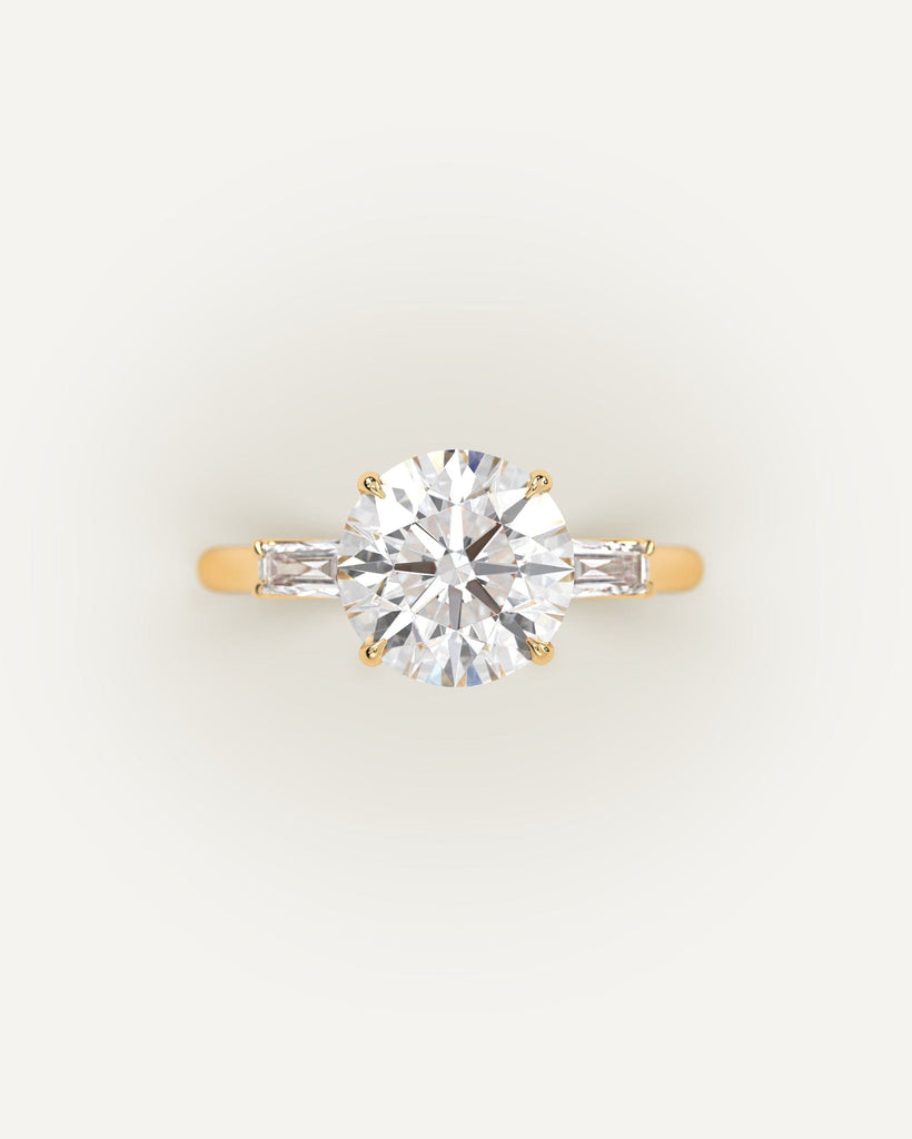 Gold 3-Stone Round Cut Diamond Ring Setting No Diamond