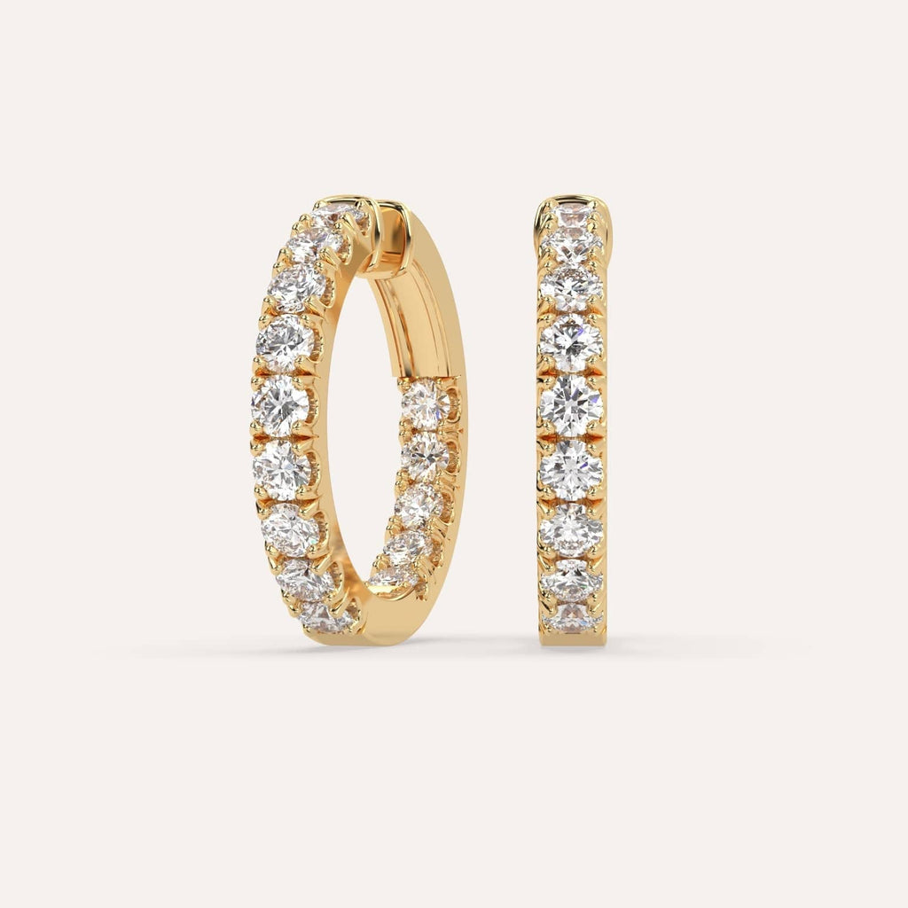 4 carat Diamond Hoop Earrings, Lab Diamonds Yellow Gold