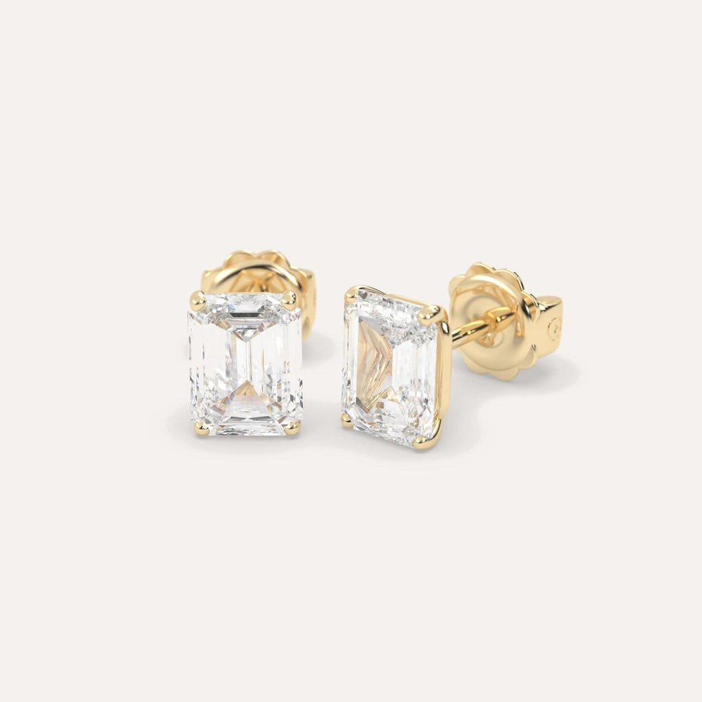 4 Carat Yellow Gold Diamond Stud Earrings For Women