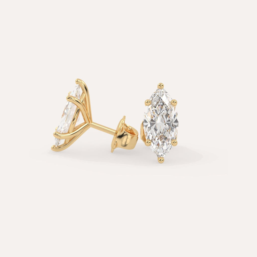 4 carat Butterfly Push Back Diamond Studs in yellow Gold