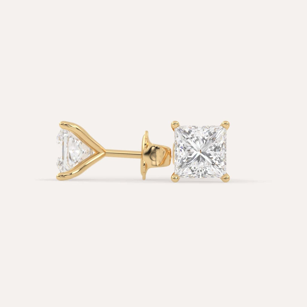 4 carat Butterfly Push Back Diamond Studs in yellow Gold