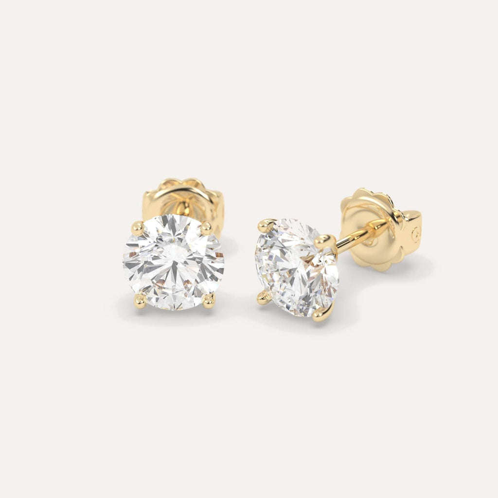 4 Carat Yellow Gold Diamond Stud Earrings For Women