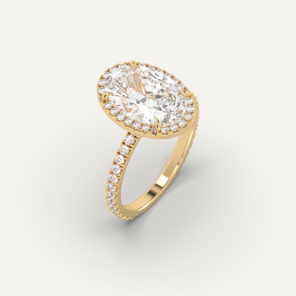 Yellow Gold Halo Oval Cut Diamond Ring Setting