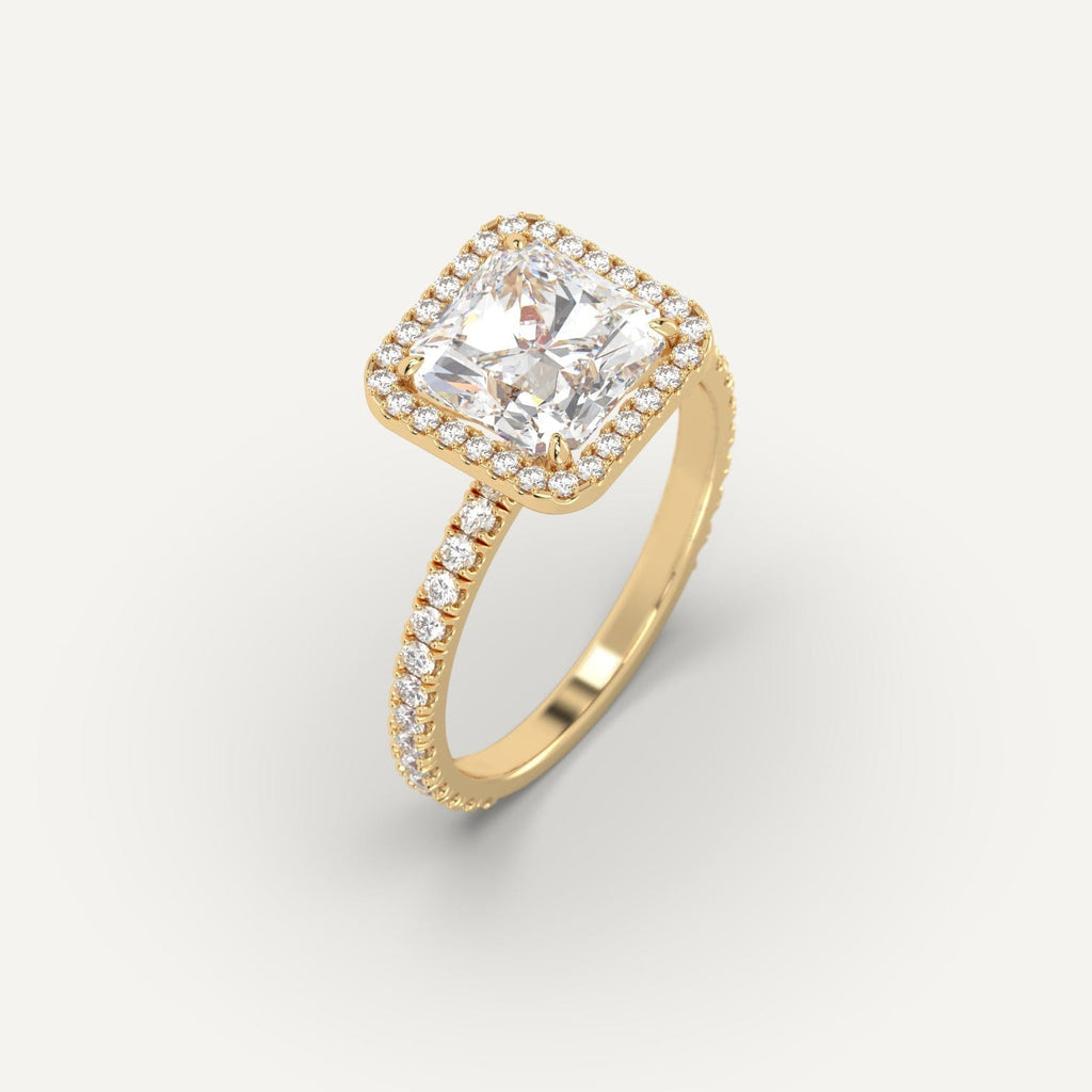 Yellow Gold Halo Radiant Cut Diamond Ring Setting