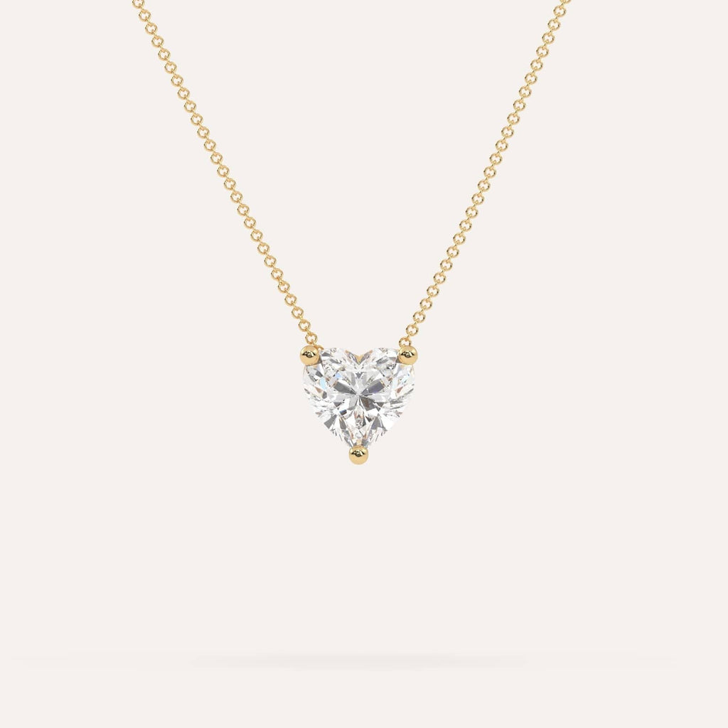 Heart Floating Diamond Necklace on Model in 14K Yellow Gold