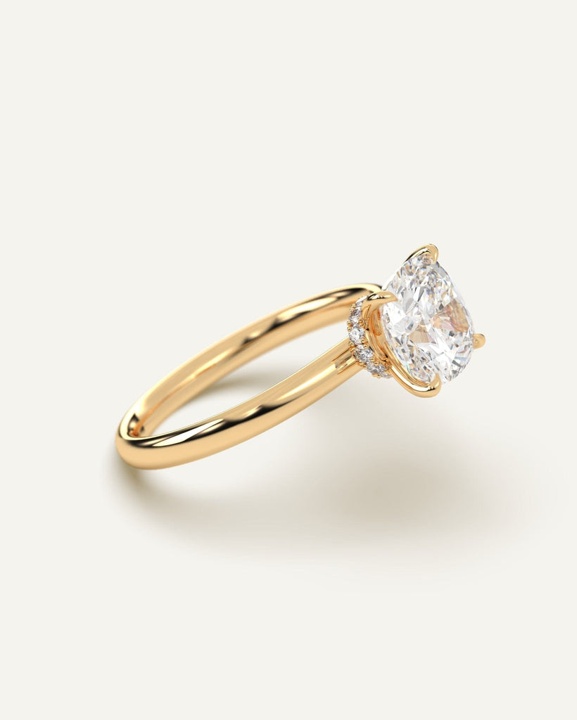 Gold Hidden Halo Cushion Cut Diamond Ring Setting No Diamond