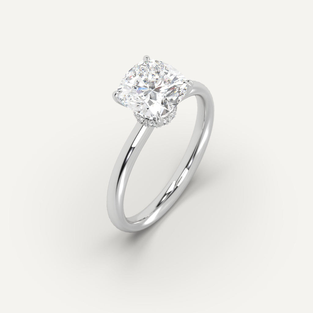 White Gold Hidden Halo Cushion Cut Diamond Ring Setting