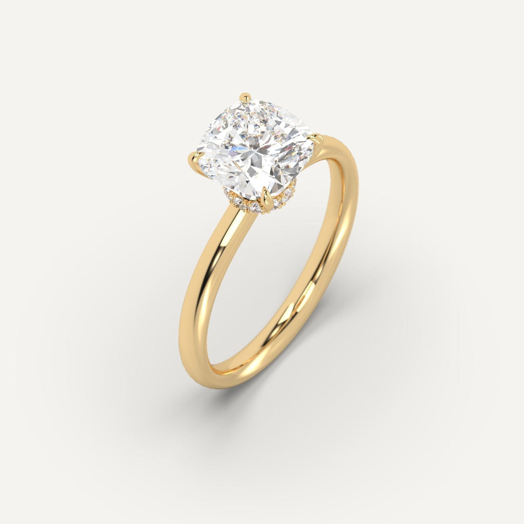 Yellow Gold Hidden Halo Cushion Cut Diamond Ring Setting