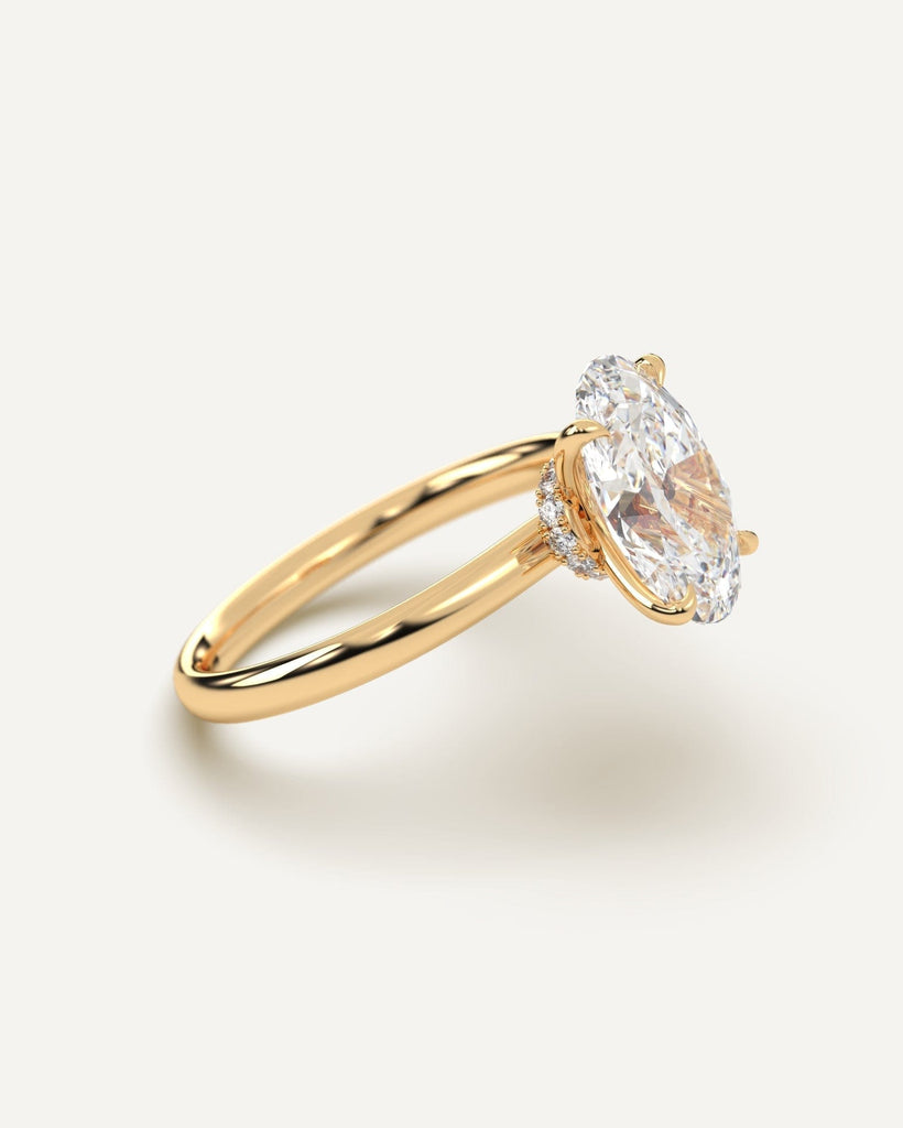 Gold Hidden Halo Oval Cut Diamond Ring Setting No Diamond