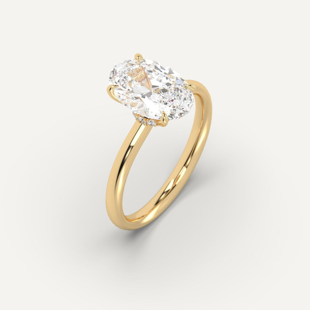 Yellow Gold Hidden Halo Oval Cut Diamond Ring Setting