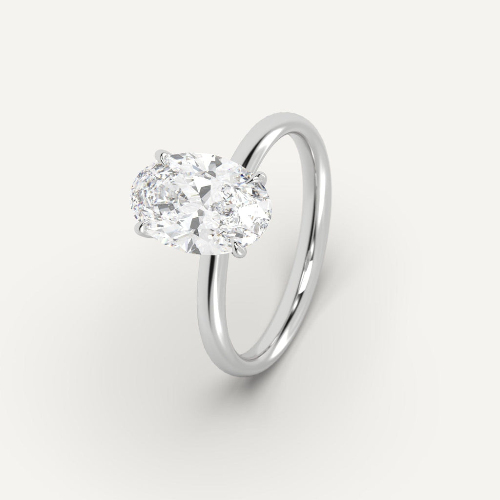 Platinum Hidden Halo Oval Cut Diamond Ring Setting